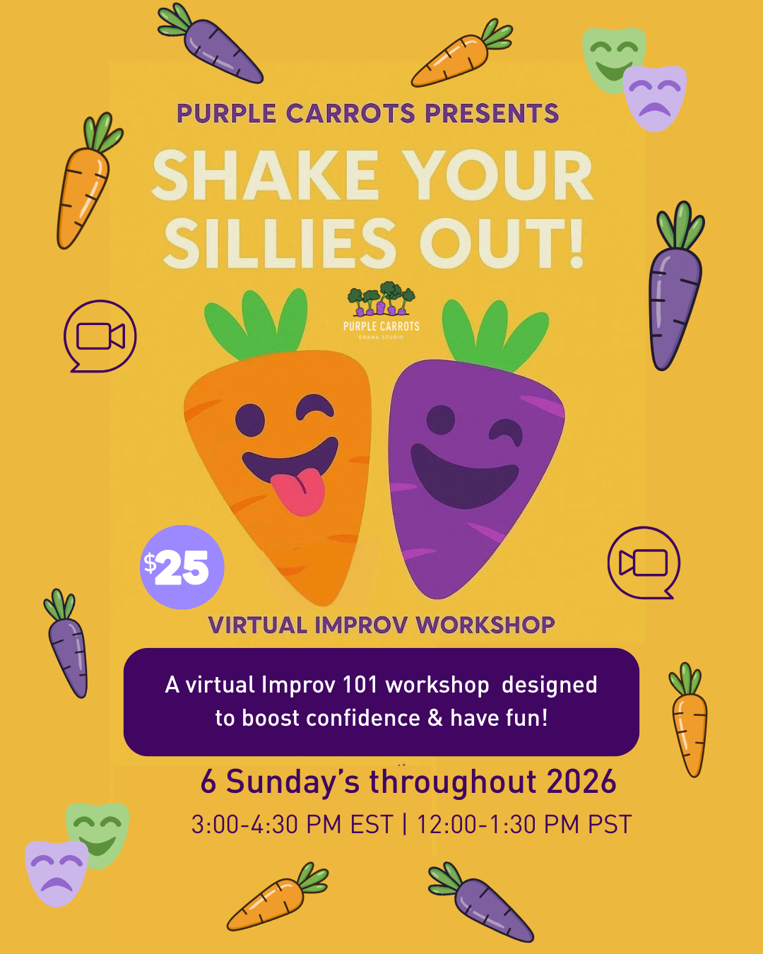 Shake Your Sillies Out! 🤪 Virtual Improv Workshop (Ages 16+) - 2026 Series